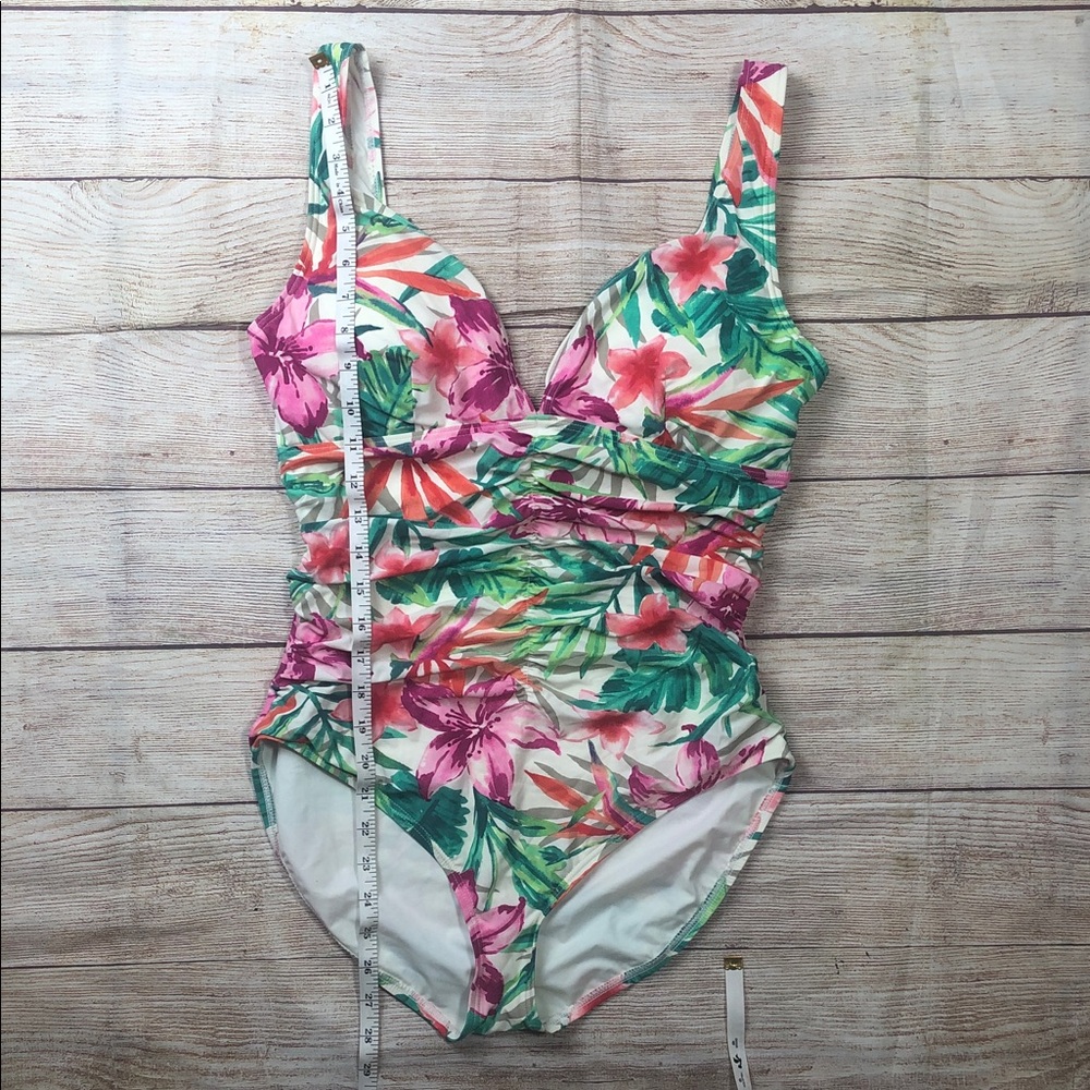 Contours by Coco‎ Reef Tropical Floral Ruched One-Piece in Pink & Green - Picture 9 of 11